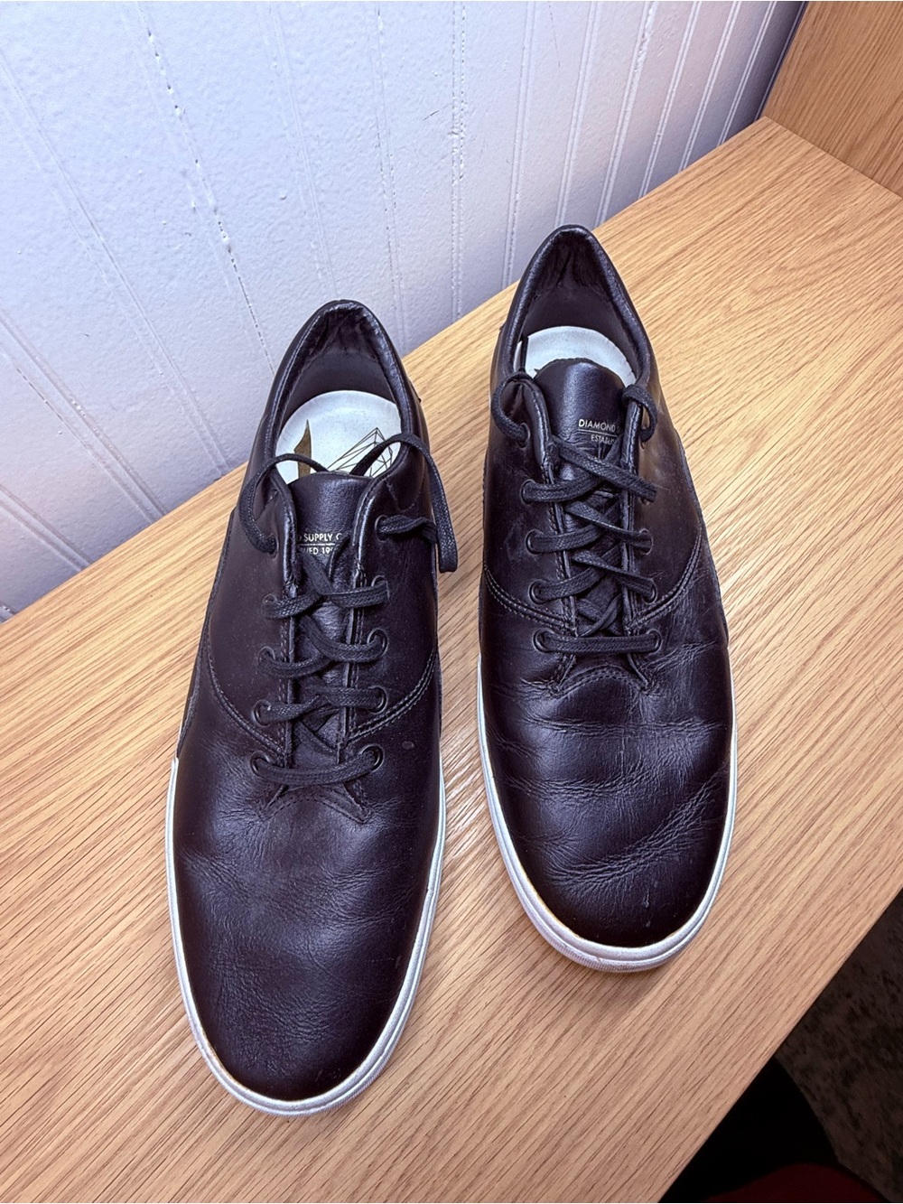 Diamond Supply Co. Black Leather Low-Top Sneakers with White Sole